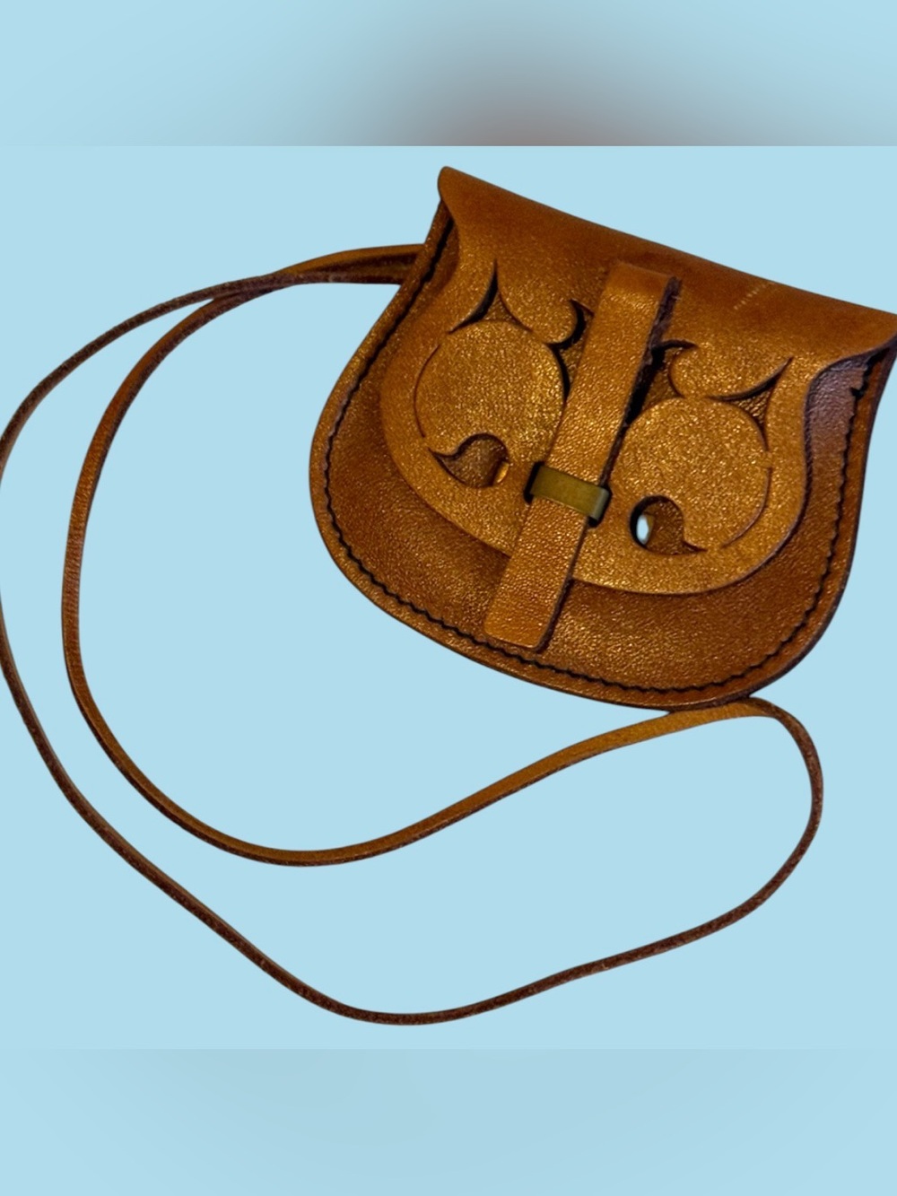 Vintage Miniature Tooled Leather Crossbody Bag Mini Saddle Pouch Boho Folk